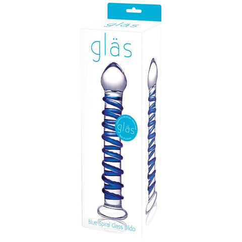 BLUE SPIRAL GLASS DILDO